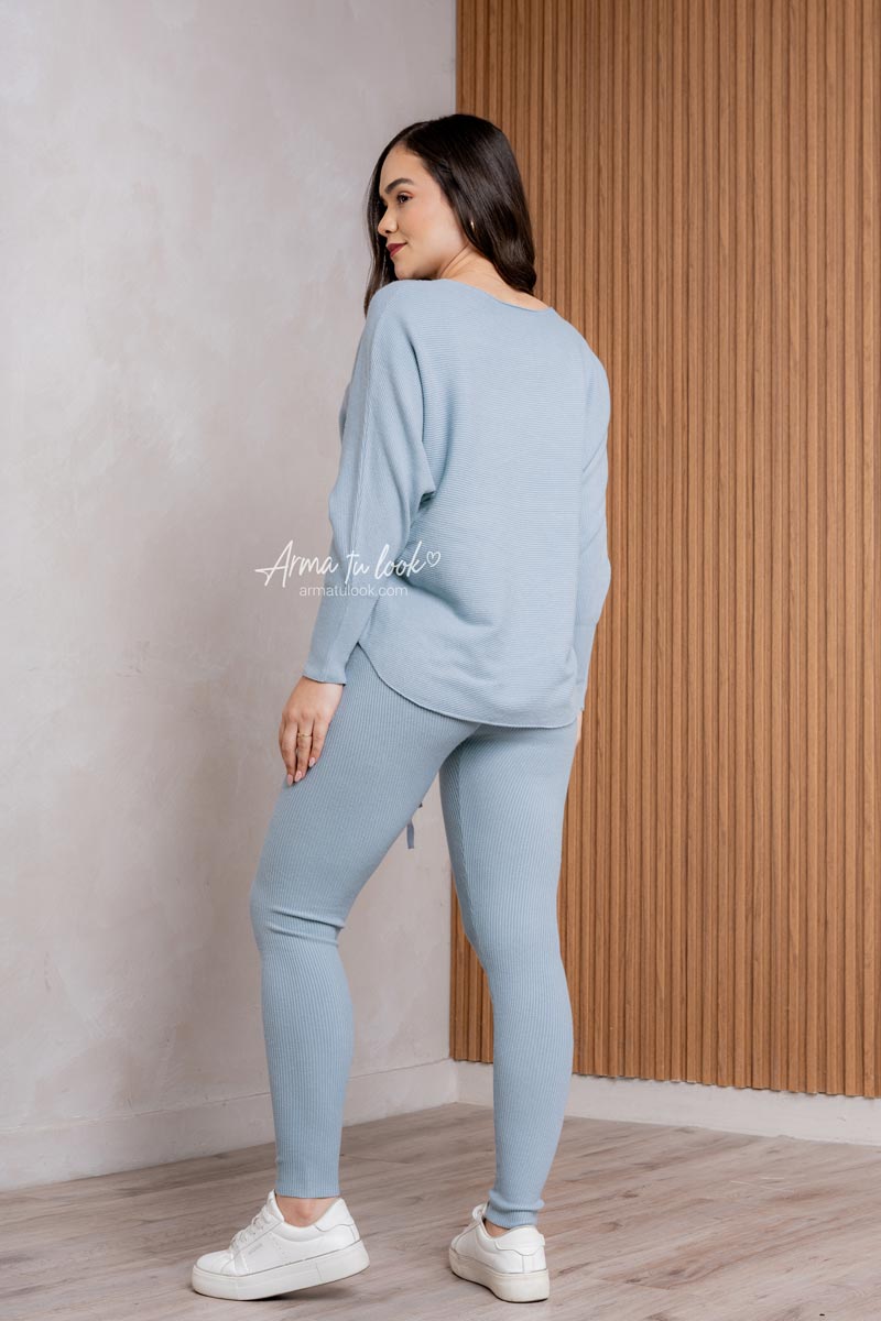 SET HONEY ACANALADO OVERSIZE 2 PIEZAS PANTALON LEGGINS Y SUETER CASHMERE - 2