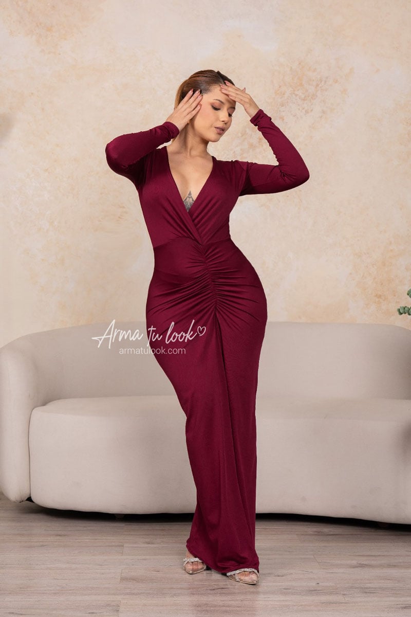 VESTIDO FRANCIS ESCOTE EN V MANGA LARGA - 1