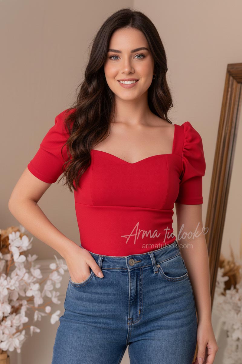 BLUSA LINDA ESCOTE CORAZON MANGA CORTA - 1
