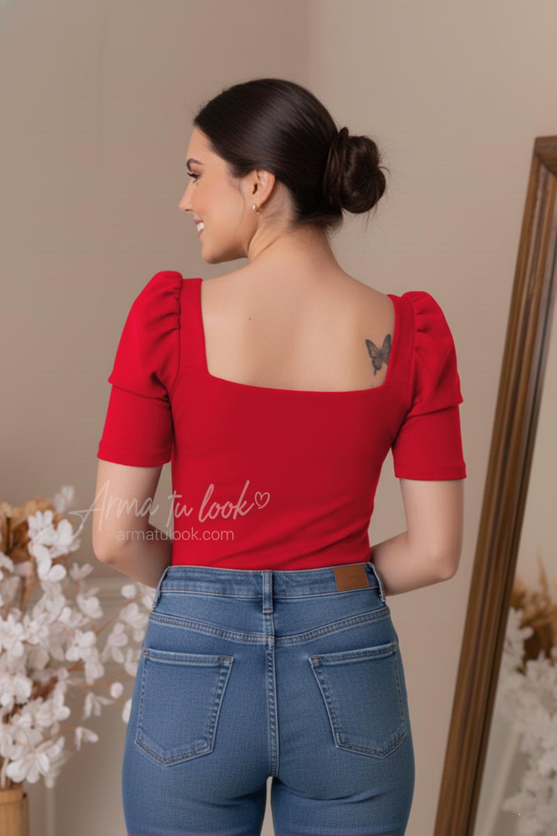 BLUSA LINDA ESCOTE CORAZON MANGA CORTA - 2