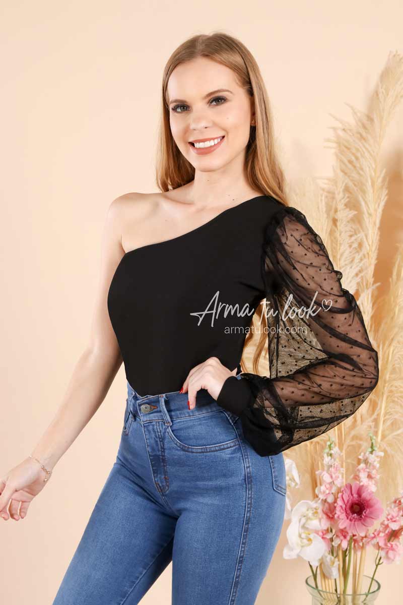 BLUSA JAZMIN UNA MANGA DE TUL DE BOLITAS - 1