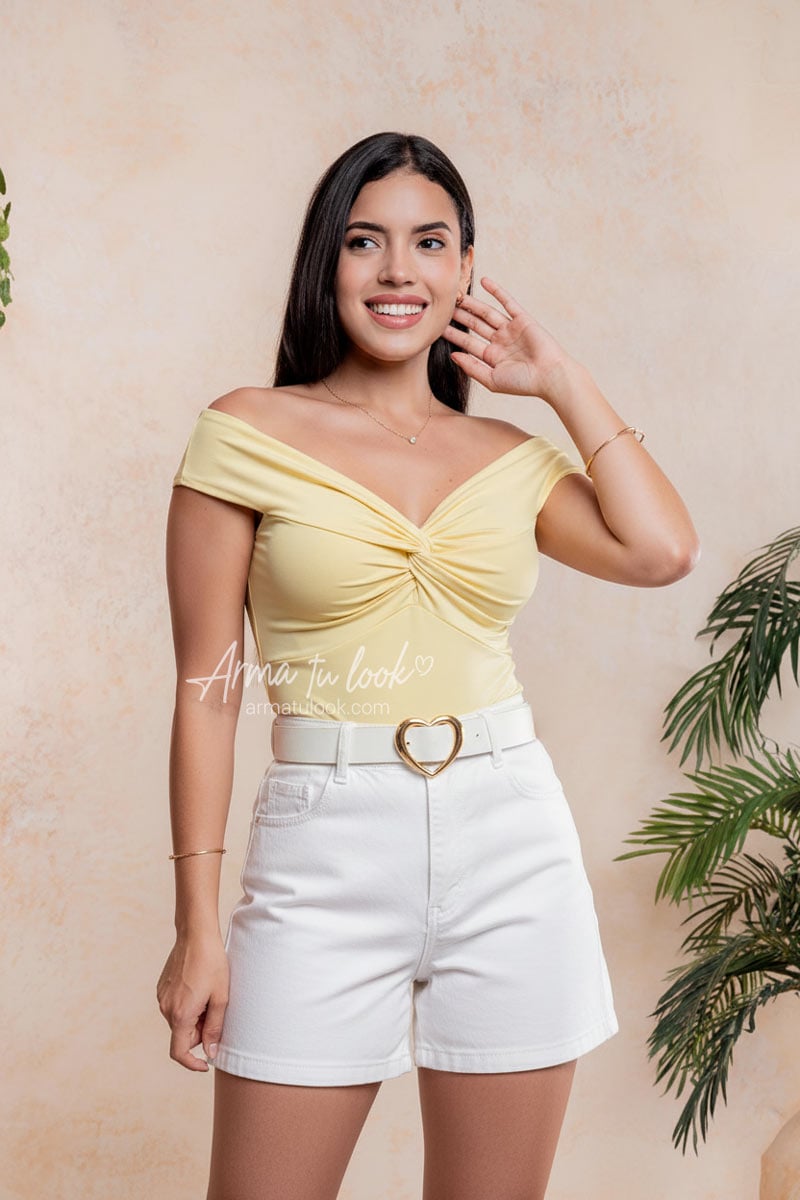 BLUSA POLO TOP GAIA OFF SHOULDERS NUDO EN ESCOTE - 1