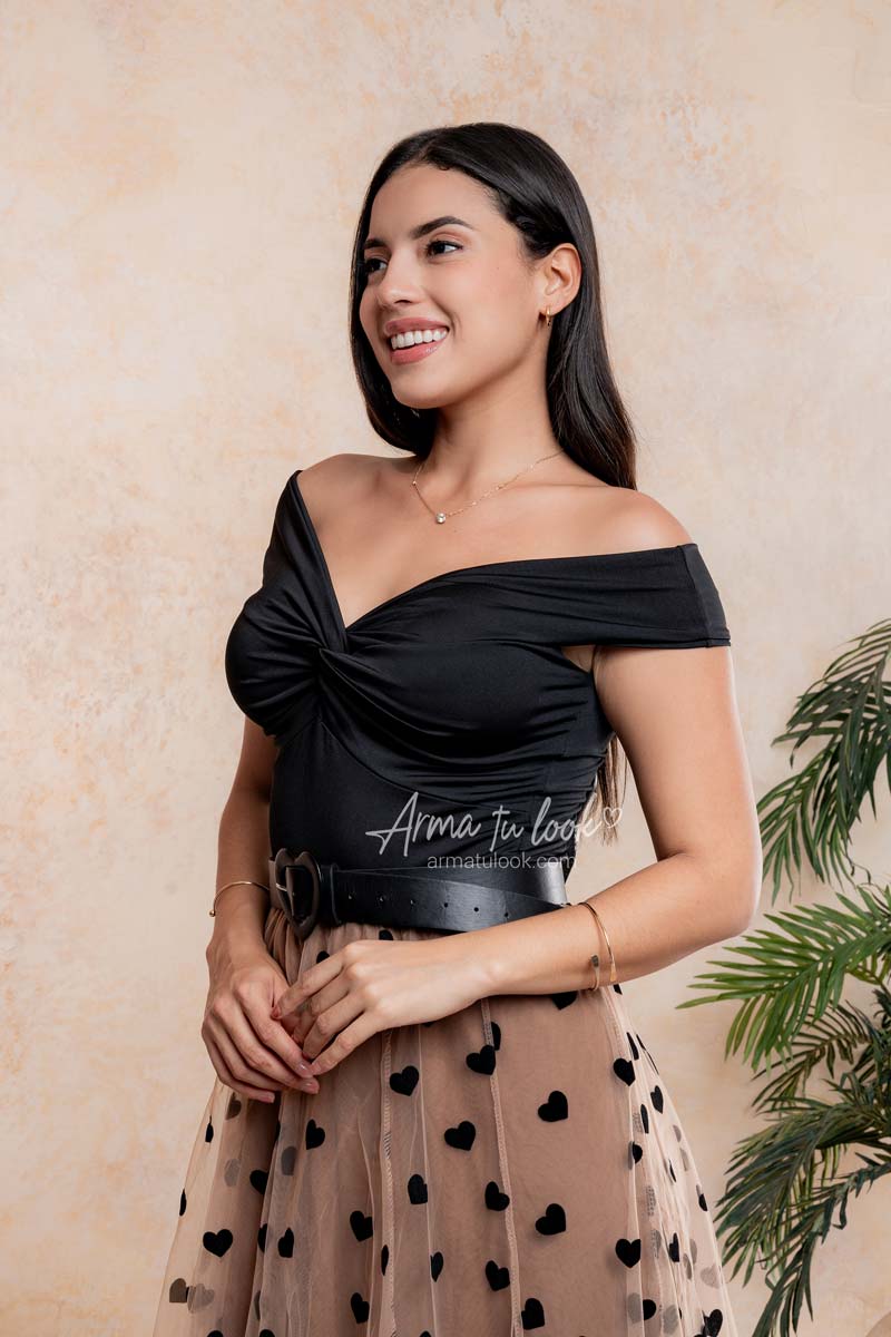BLUSA POLO TOP GAIA OFF SHOULDERS NUDO EN ESCOTE - 2