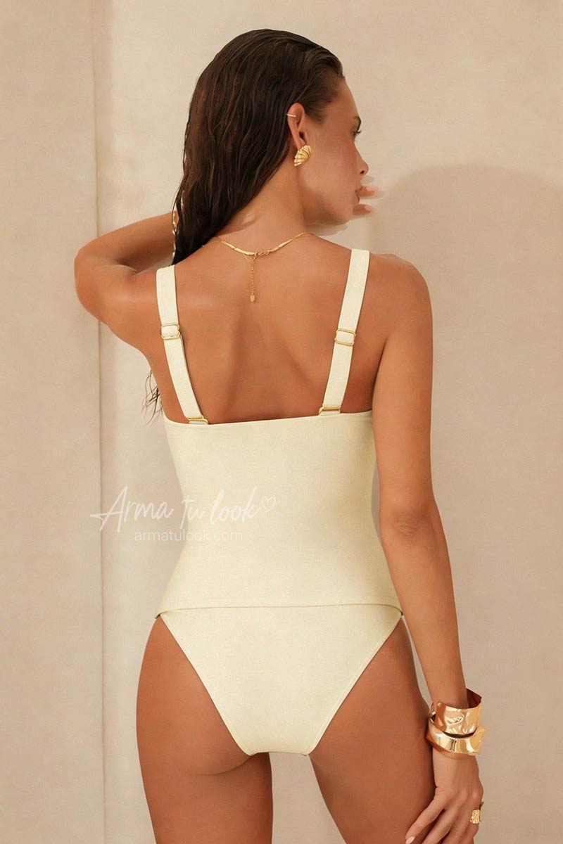 ROPA DE BAÑO MILANO 2 PIEZAS CON DETALLES DORADOS EN TIRAS - 4