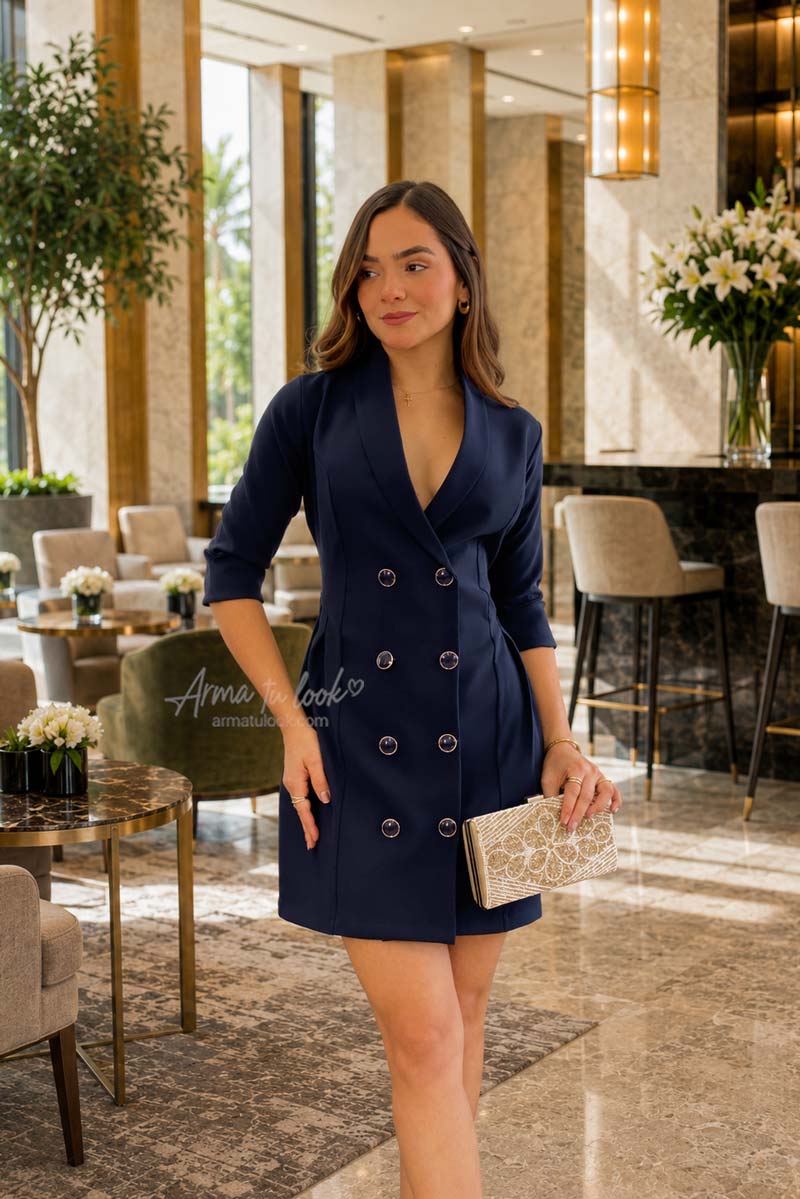 VESTIDO BEVERLY ESTILO BLAZER MANGA TRES CUARTOS - 1
