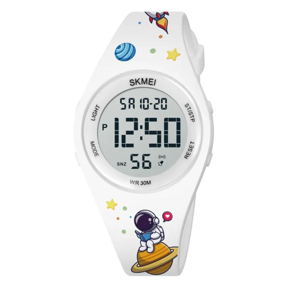 RELOJ DIGITAL DE SILICONA PARA NIÑOS MODELO ASTRONAUTA BLANCO - 1