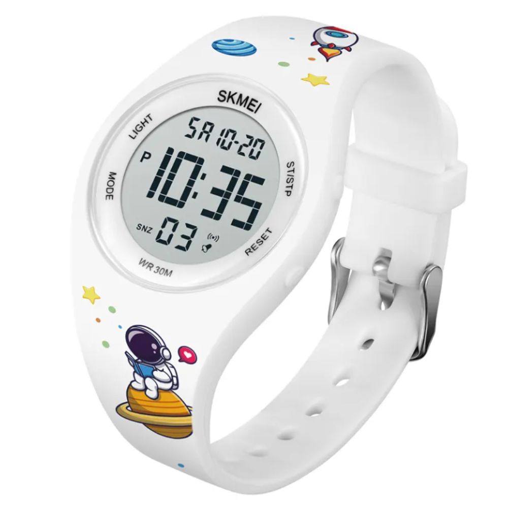 RELOJ DIGITAL DE SILICONA PARA NIÑOS MODELO ASTRONAUTA BLANCO - 2