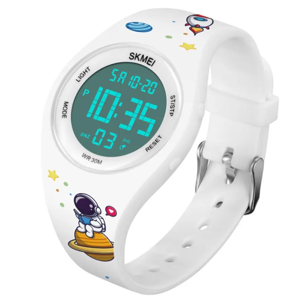 RELOJ DIGITAL DE SILICONA PARA NIÑOS MODELO ASTRONAUTA BLANCO - 3