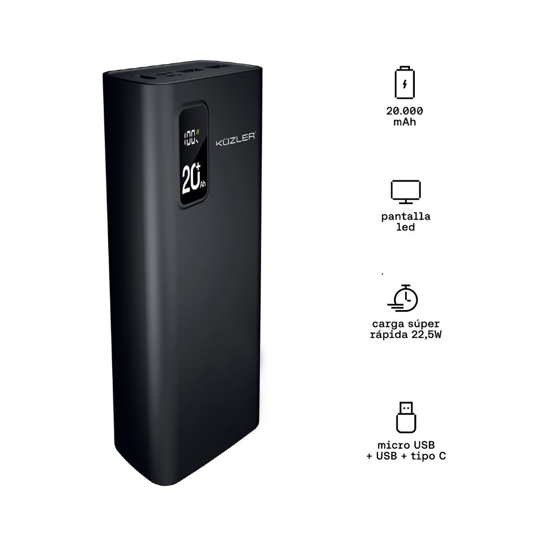 POWERBANK KUZLER BATERIA PORTATIL 20000MAH NEGRO ANKE-105N - 2