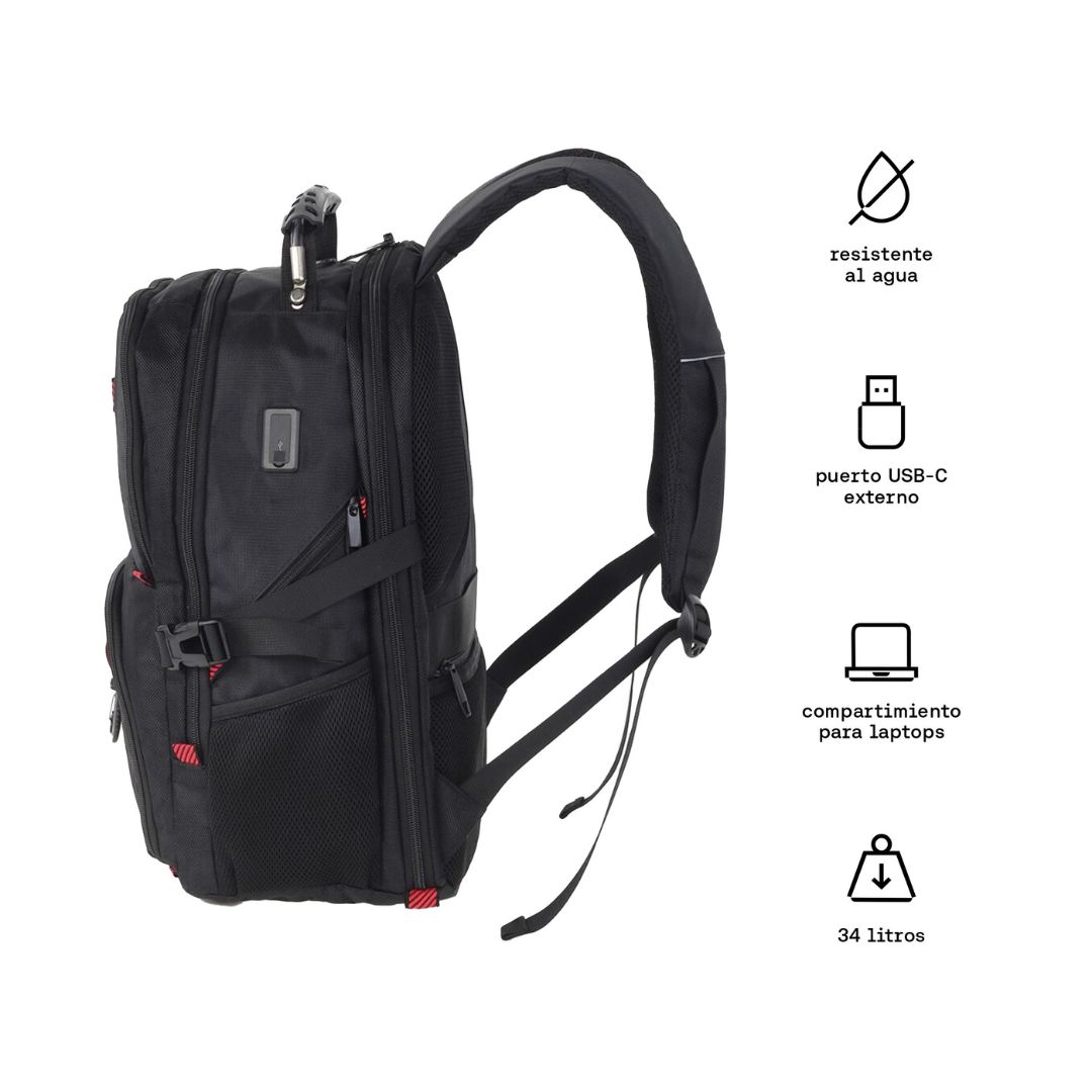 MOCHILA KUZLER RANIOS-102 NEGRO LAPTOP HASTA 15.6 PULGADAS 34L - 2