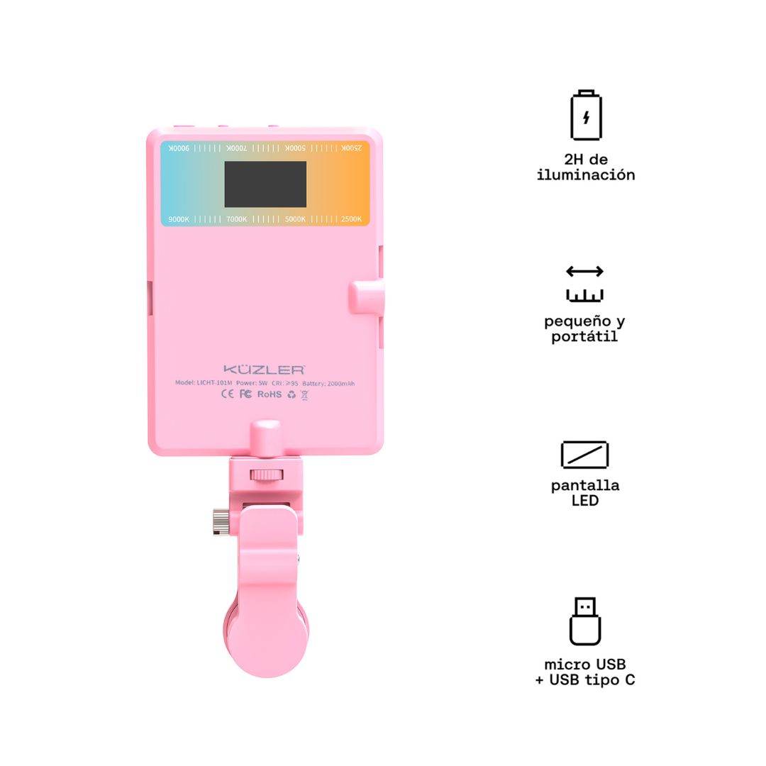 LUZ LED SELFIE PARA CELULAR ALTA POTENCIA LICHT-101R ROSADA - 2