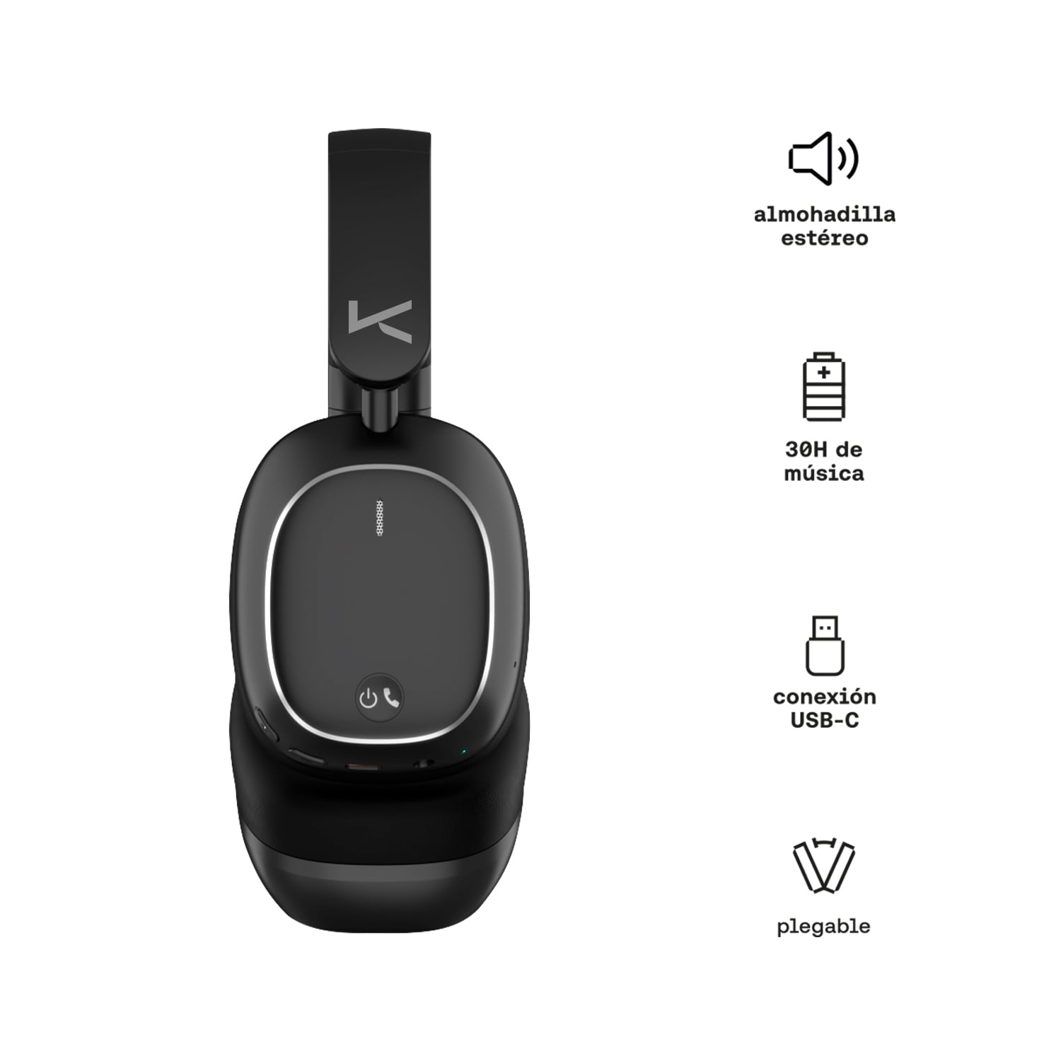 AUDÍFONOS BLUETOOTH OVEREAR NEGRO 30H CLAM-101N - 2