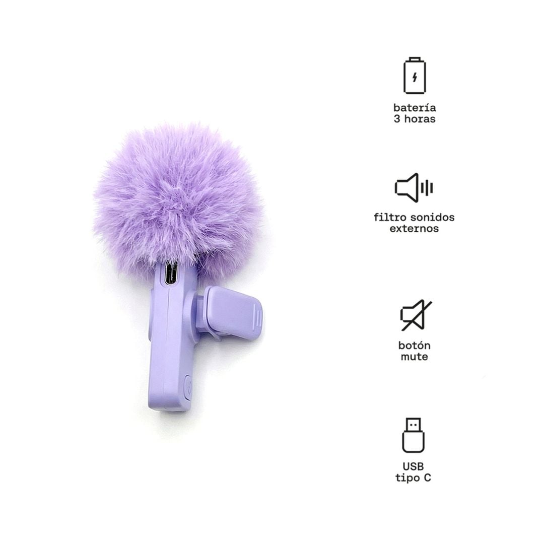 MICRÓFONO INALÁMBRICO LILA TIPO C + ADAPTADOR IPHONE - 2