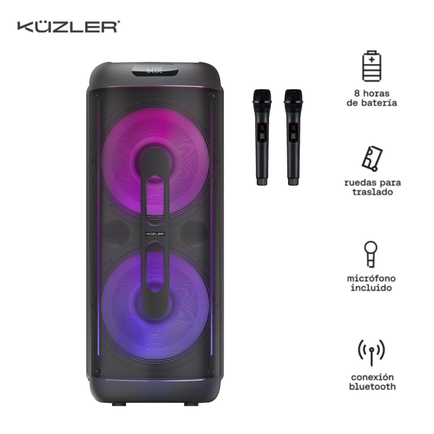 PARLANTE KARAOKE 8 HORAS 2 MICROFONOS 3200W KUZLER RIP-101 - 2