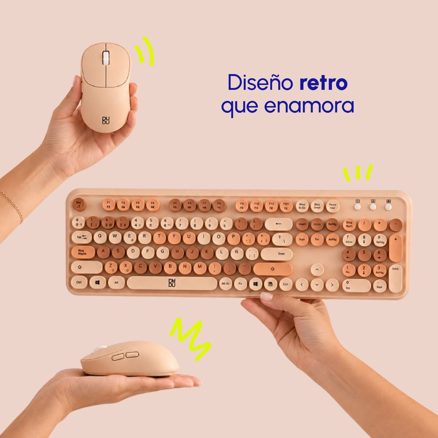 COMBO DE TECLADO RETRO Y MOUSE INALÁMBRICO DUDU BEIGE - 1