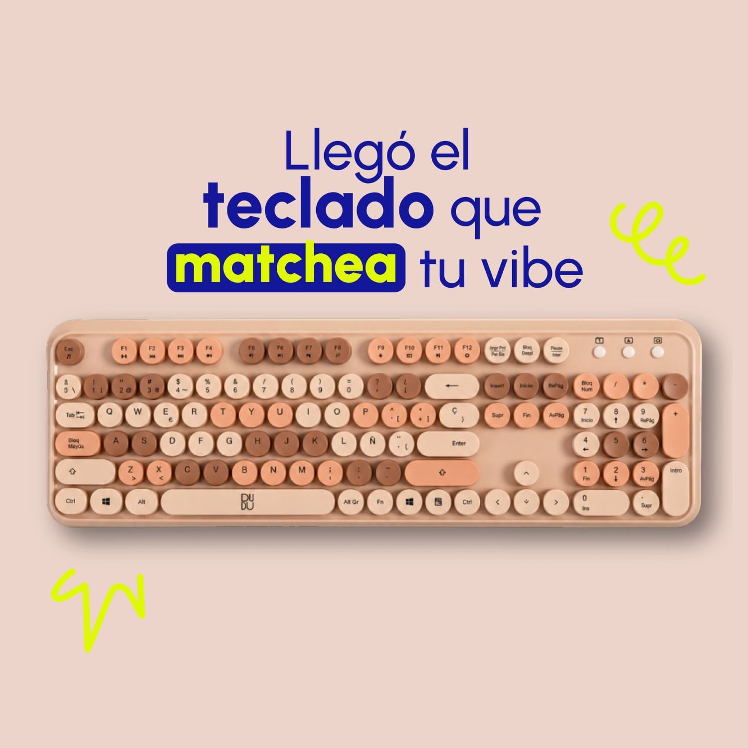 COMBO DE TECLADO RETRO Y MOUSE INALÁMBRICO DUDU BEIGE - 2