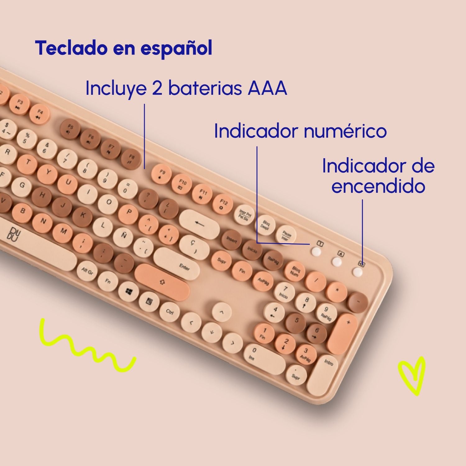 COMBO DE TECLADO RETRO Y MOUSE INALÁMBRICO DUDU BEIGE - 3