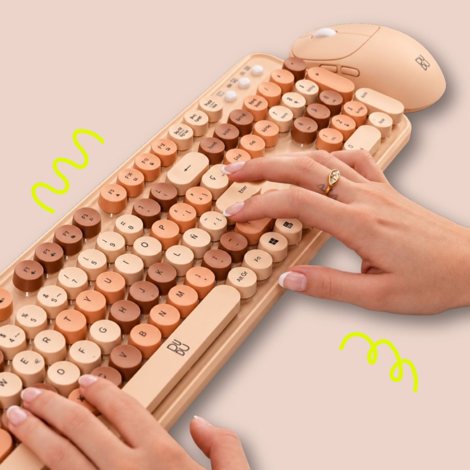 COMBO DE TECLADO RETRO Y MOUSE INALÁMBRICO DUDU BEIGE - 4
