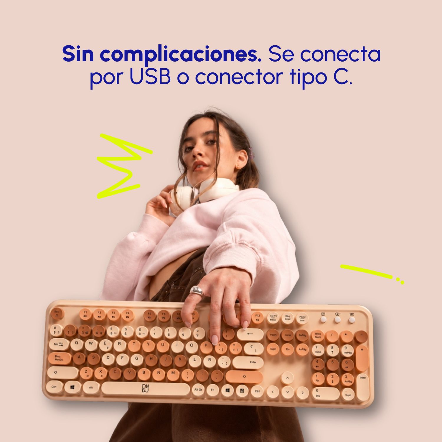 COMBO DE TECLADO RETRO Y MOUSE INALÁMBRICO DUDU BEIGE - 5