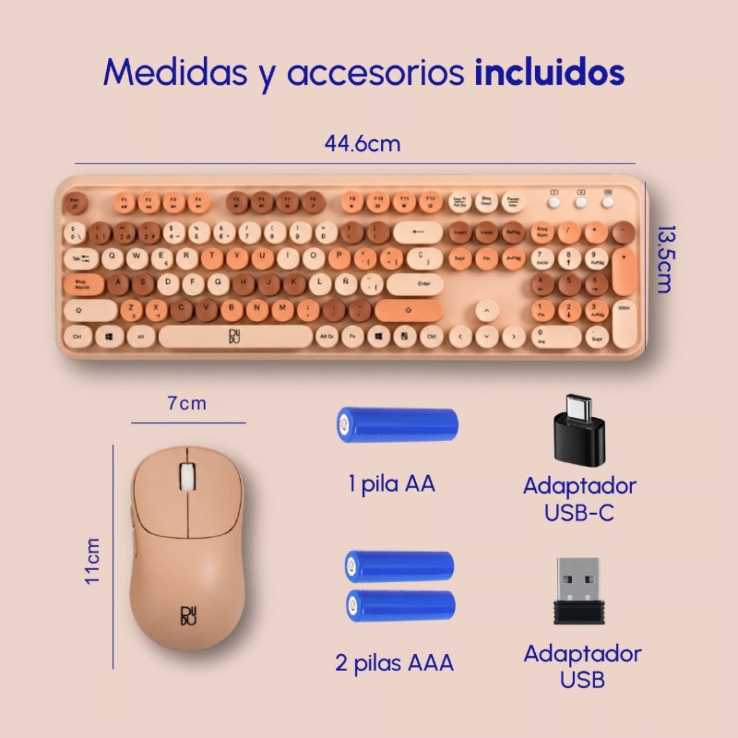 COMBO DE TECLADO RETRO Y MOUSE INALÁMBRICO DUDU BEIGE - 6
