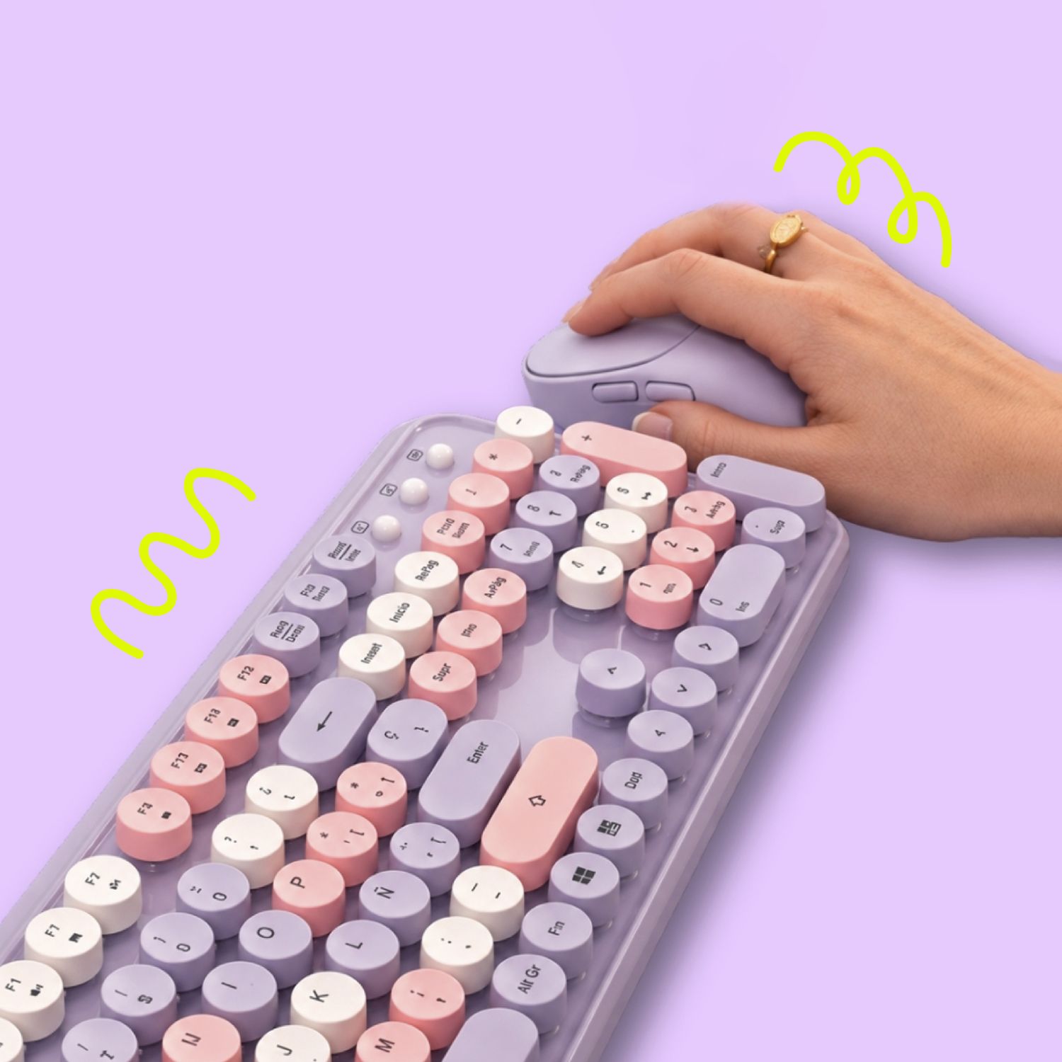 COMBO DE TECLADO RETRO Y MOUSE INALÁMBRICO DUDU LILA - 4