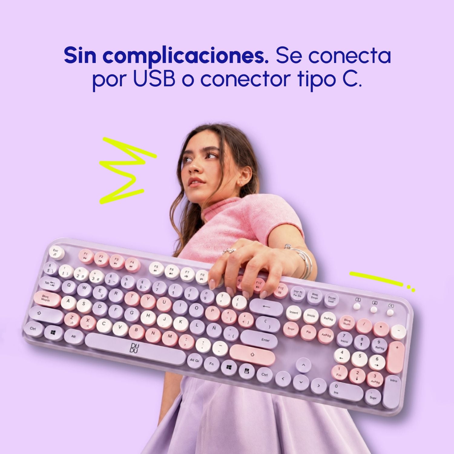 COMBO DE TECLADO RETRO Y MOUSE INALÁMBRICO DUDU LILA - 5