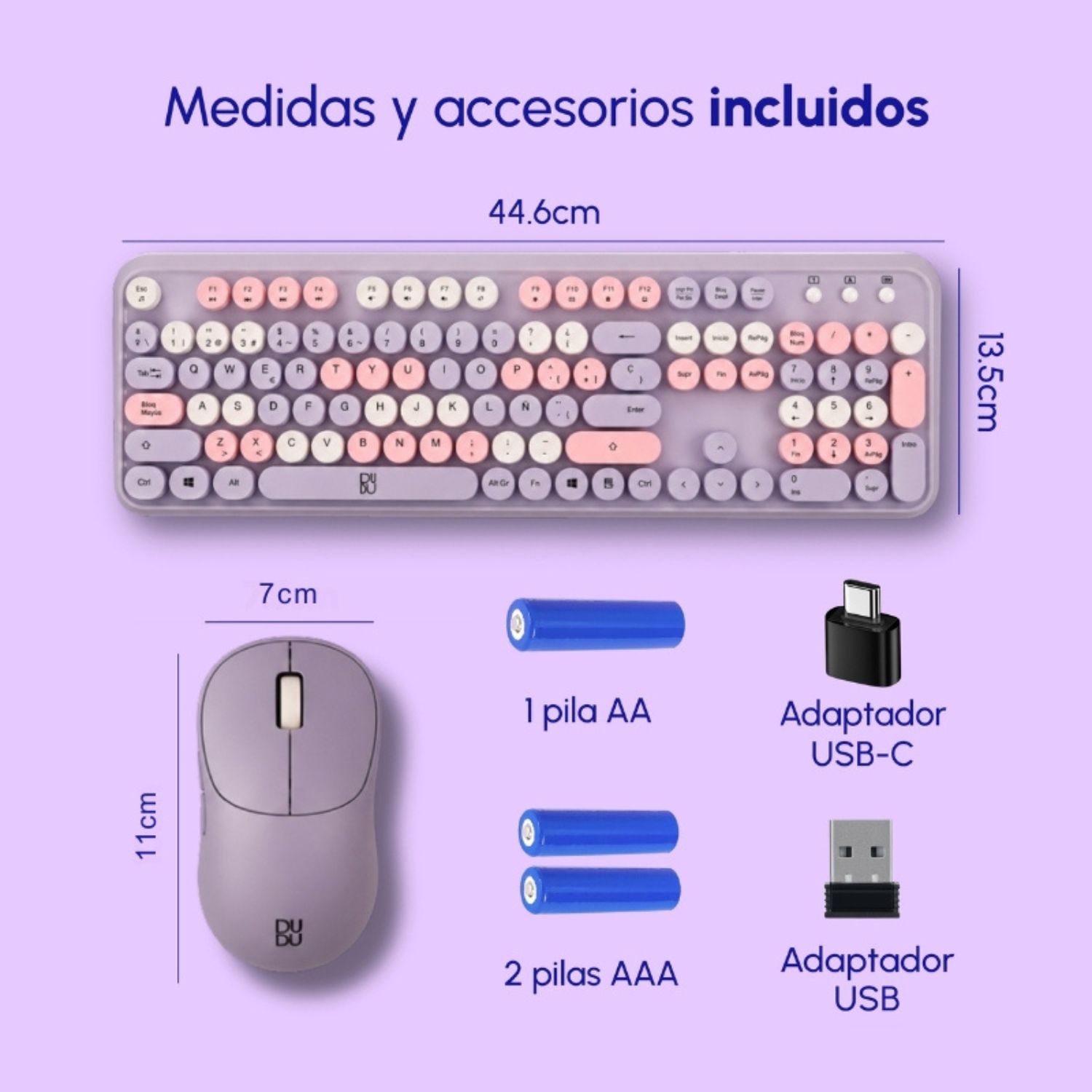 COMBO DE TECLADO RETRO Y MOUSE INALÁMBRICO DUDU LILA - 6
