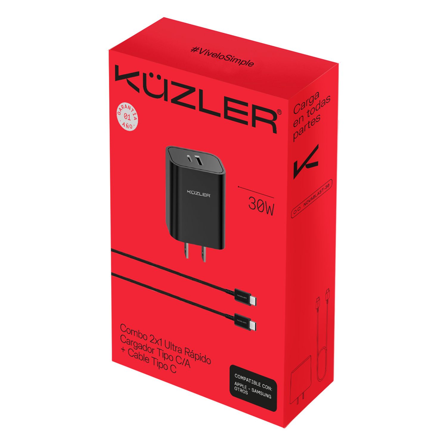 COMBO CARGADOR 30W + CABLE USB-C 60W 1M NOVABLAST-30 - 4