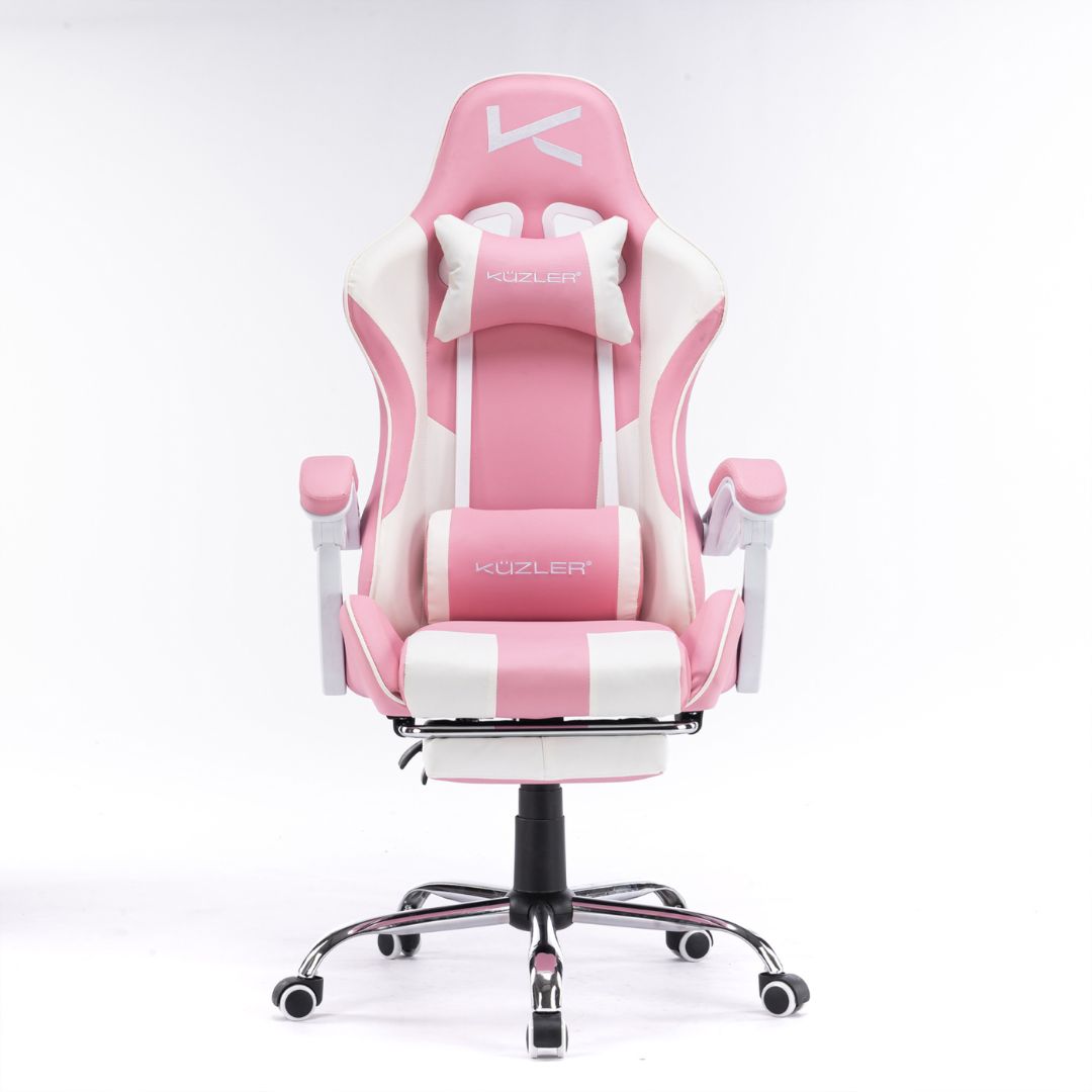 SILLA GAMER KUZLER ROSA MASAJEADOR LUMBAR REPOSAPIÉS Y BASE METÁLICA RIK-101R - 1