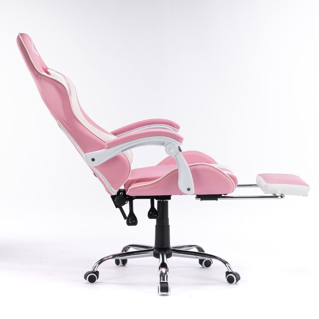 SILLA GAMER KUZLER ROSA MASAJEADOR LUMBAR REPOSAPIÉS Y BASE METÁLICA RIK-101R - 3