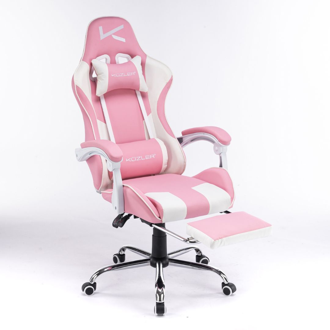 SILLA GAMER KUZLER ROSA MASAJEADOR LUMBAR REPOSAPIÉS Y BASE METÁLICA RIK-101R - 4
