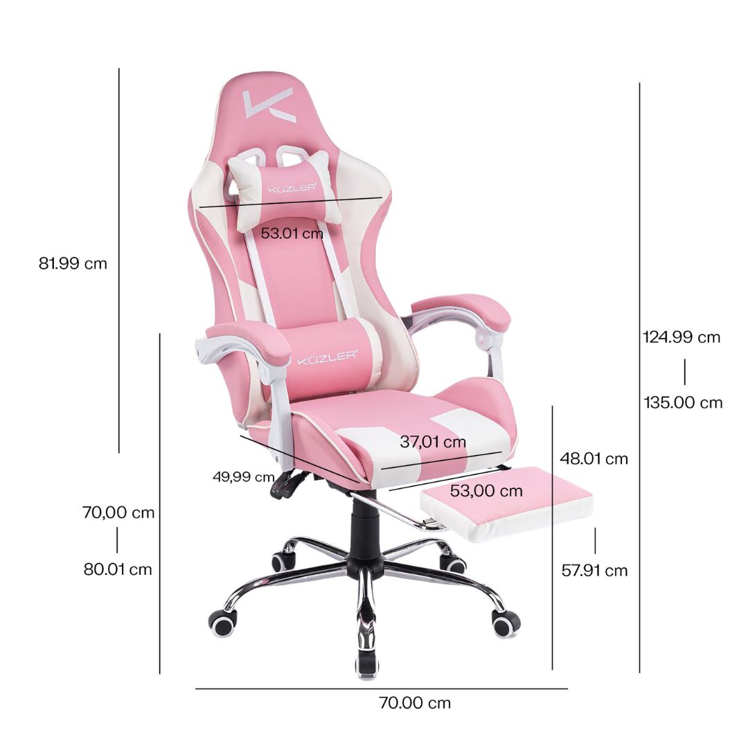 SILLA GAMER KUZLER ROSA MASAJEADOR LUMBAR REPOSAPIÉS Y BASE METÁLICA RIK-101R - 6