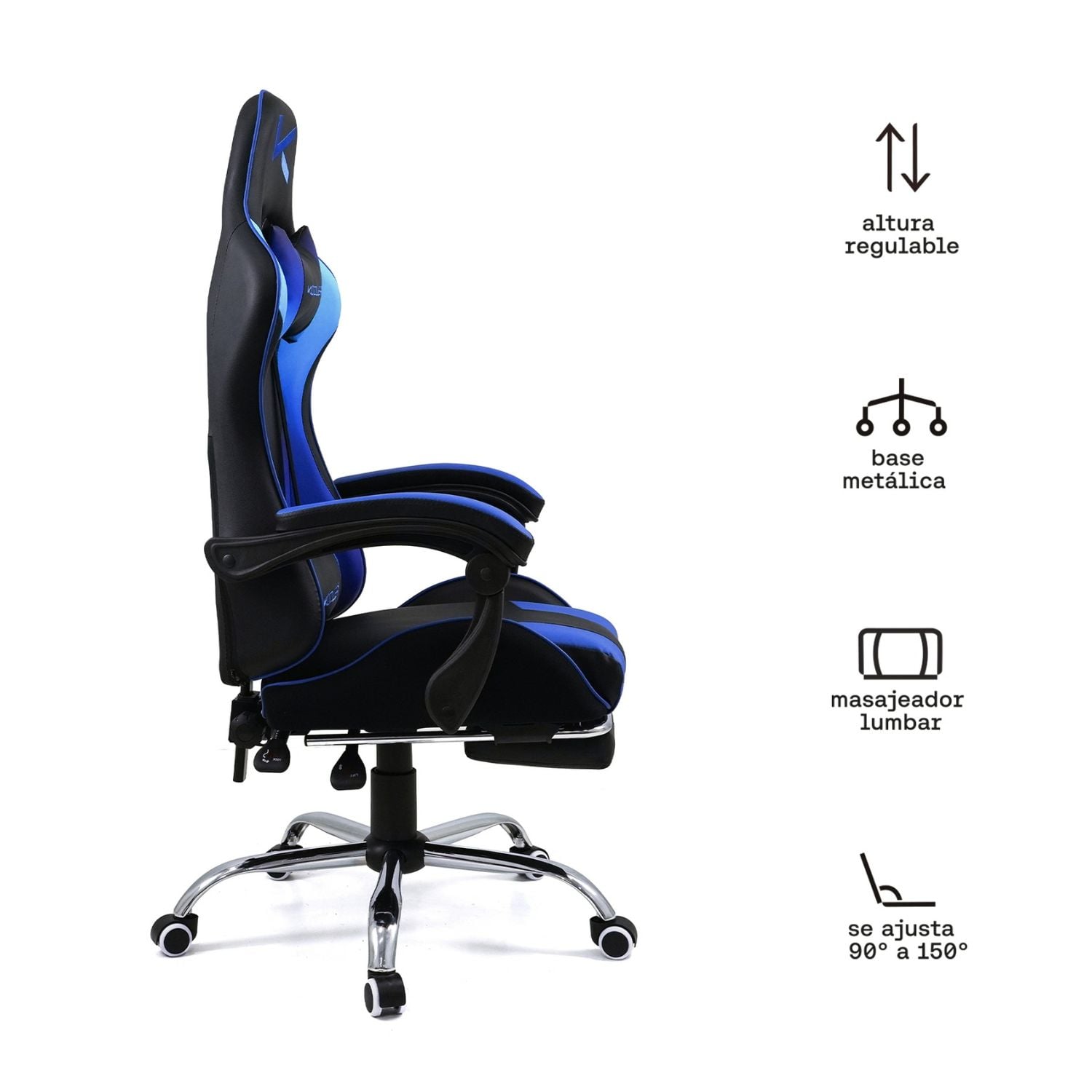 SILLA GAMER KUZLER AZUL MASAJEADOR LUMBAR REPOSAPIÉS Y BASE METÁLICA RIK-101A - 2