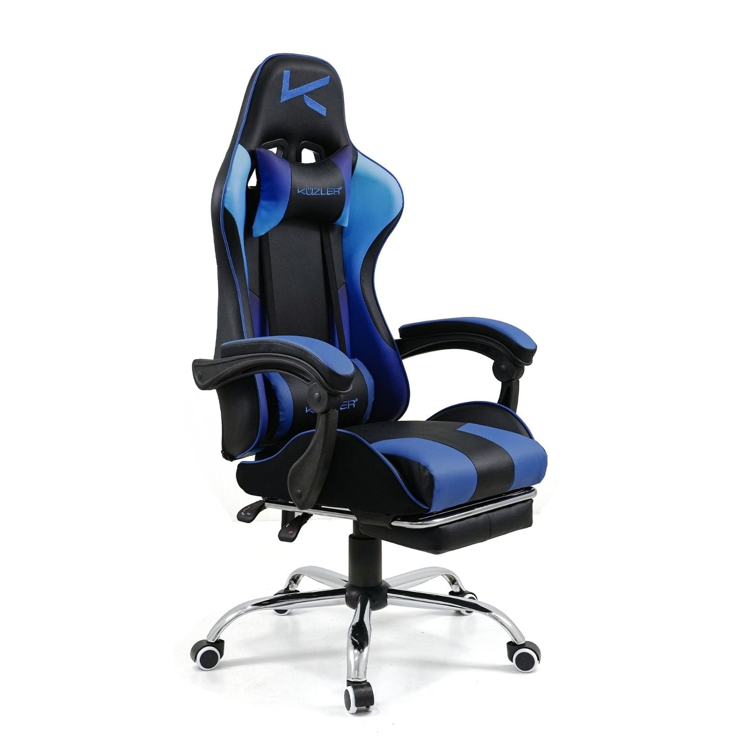 SILLA GAMER KUZLER AZUL MASAJEADOR LUMBAR REPOSAPIÉS Y BASE METÁLICA RIK-101A - 3