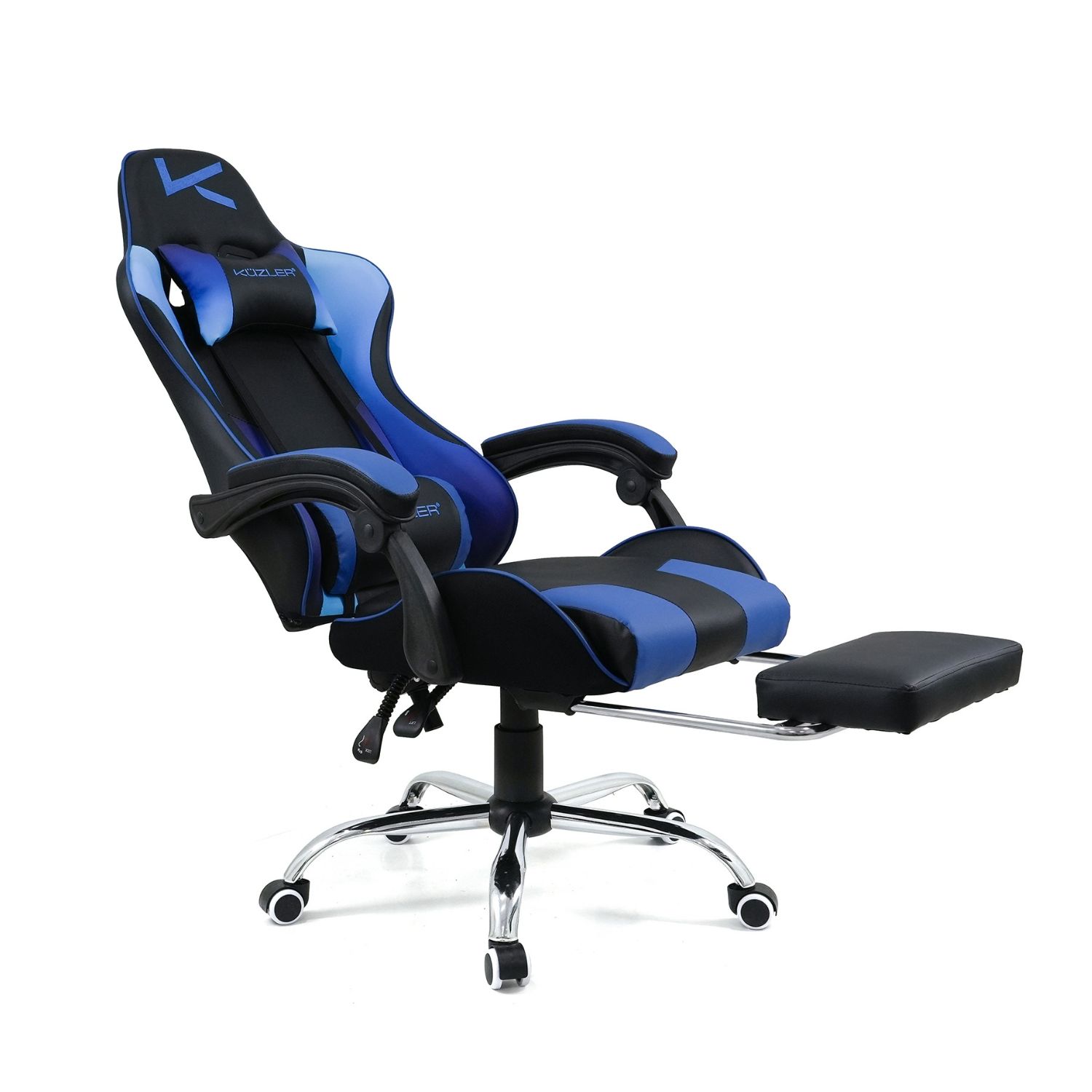SILLA GAMER KUZLER AZUL MASAJEADOR LUMBAR REPOSAPIÉS Y BASE METÁLICA RIK-101A - 4