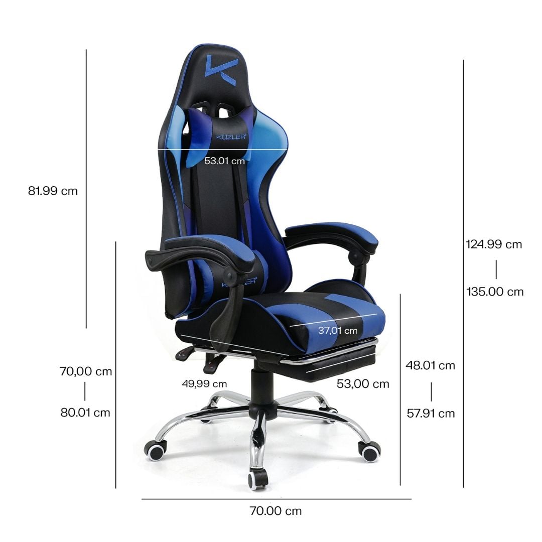 SILLA GAMER KUZLER AZUL MASAJEADOR LUMBAR REPOSAPIÉS Y BASE METÁLICA RIK-101A - 7