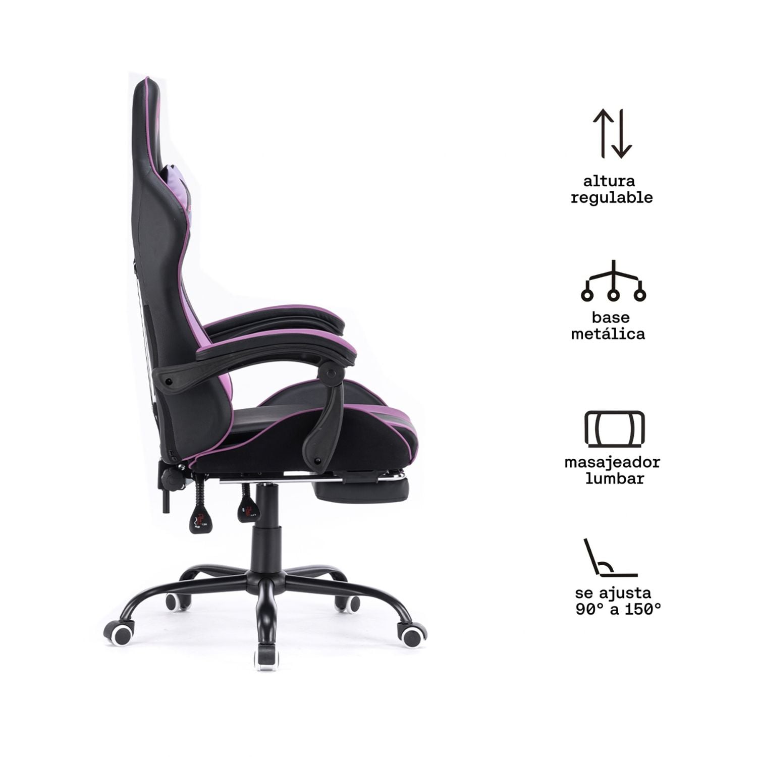 SILLA GAMER KUZLER MORADA MASAJEADOR LUMBAR REPOSAPIÉS Y BASE METÁLICA RIK-101M - 2