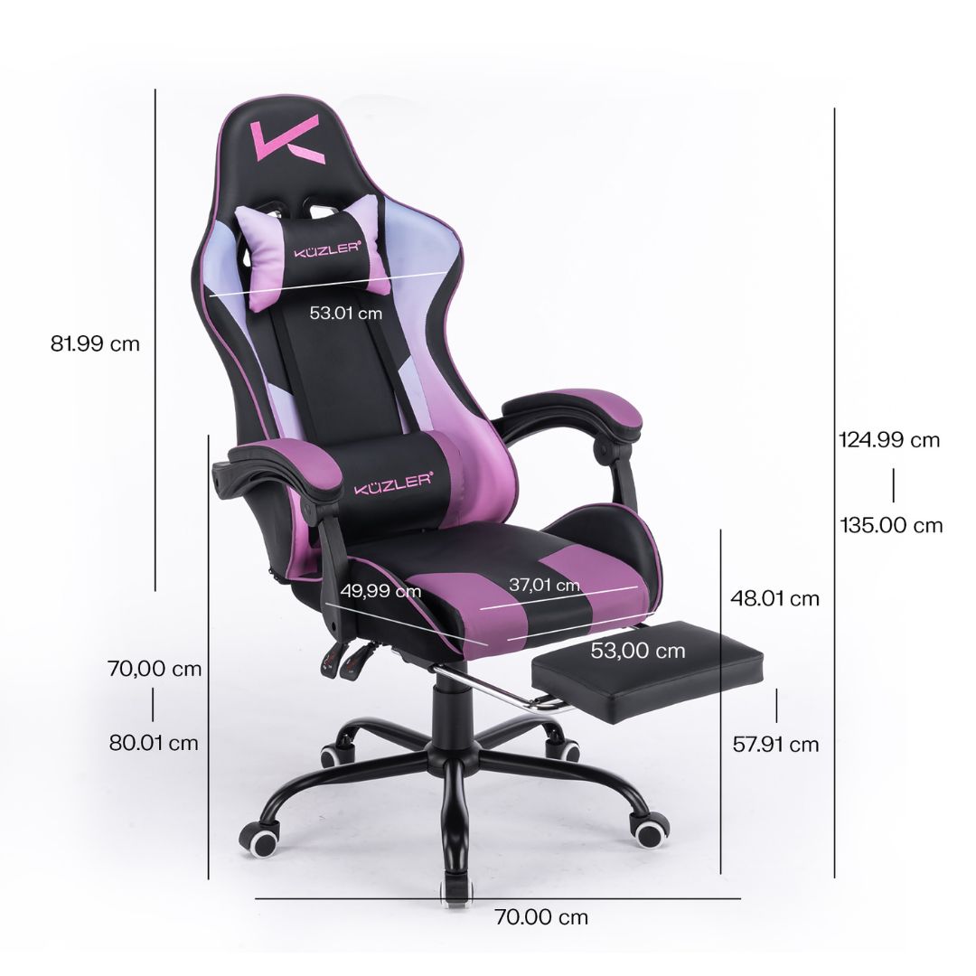 SILLA GAMER KUZLER MORADA MASAJEADOR LUMBAR REPOSAPIÉS Y BASE METÁLICA RIK-101M - 6