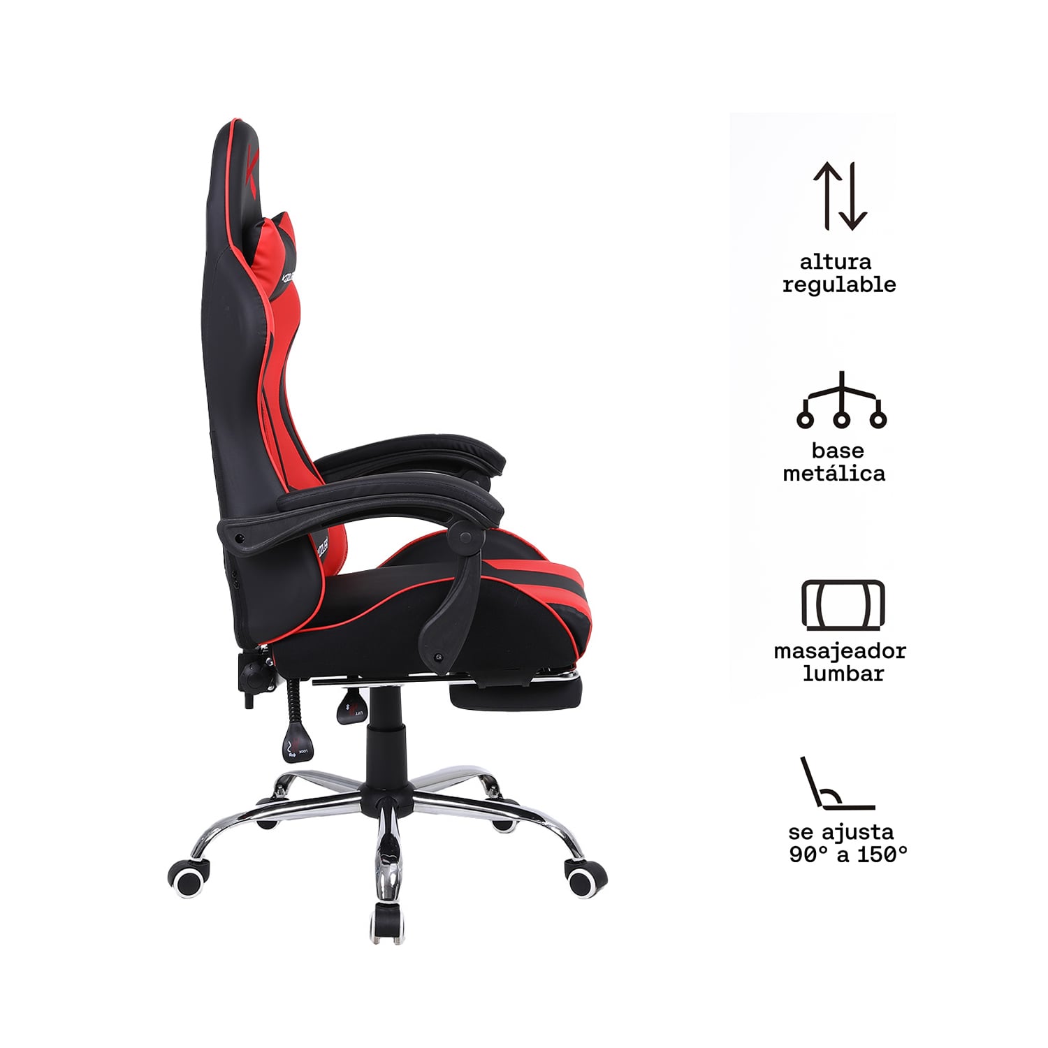 SILLA GAMER KUZLER ROJA MASAJEADOR LUMBAR REPOSAPIÉS Y BASE METÁLICA RIK-101RE - 2