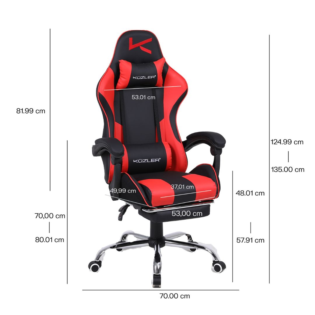 SILLA GAMER KUZLER ROJA MASAJEADOR LUMBAR REPOSAPIÉS Y BASE METÁLICA RIK-101RE - 7