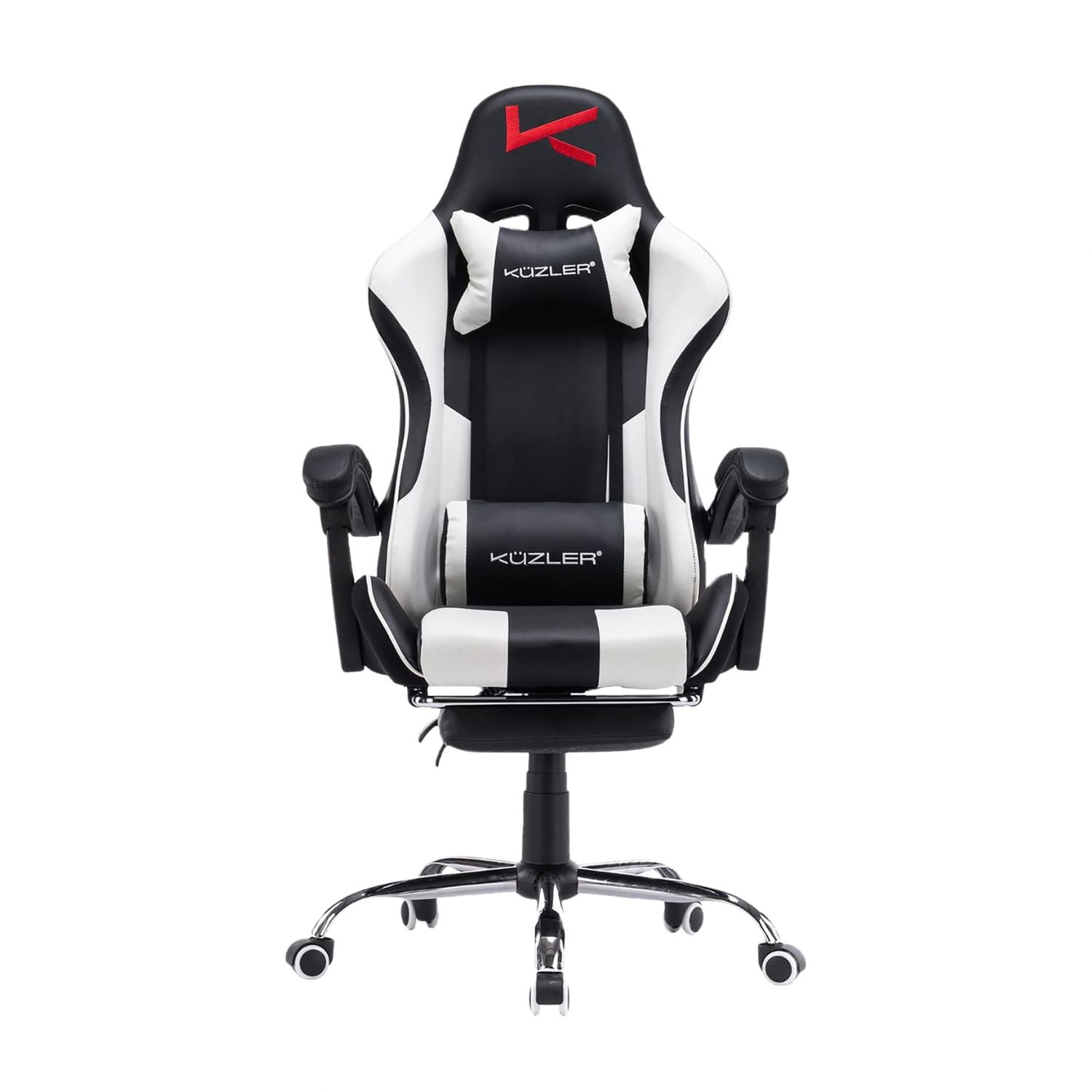 SILLA GAMER KUZLER BLANCA MASAJEADOR LUMBAR REPOSAPIÉS Y BASE METÁLICA RIK-101B - 1