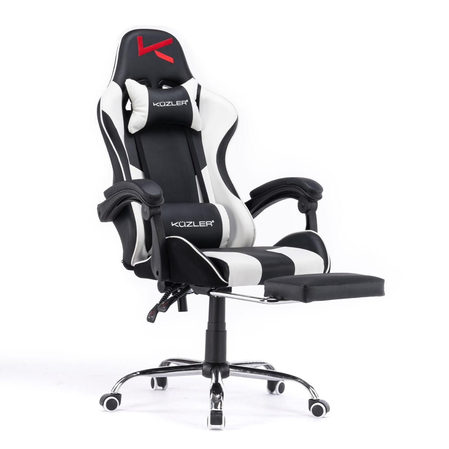 SILLA GAMER KUZLER BLANCA MASAJEADOR LUMBAR REPOSAPIÉS Y BASE METÁLICA RIK-101B - 3