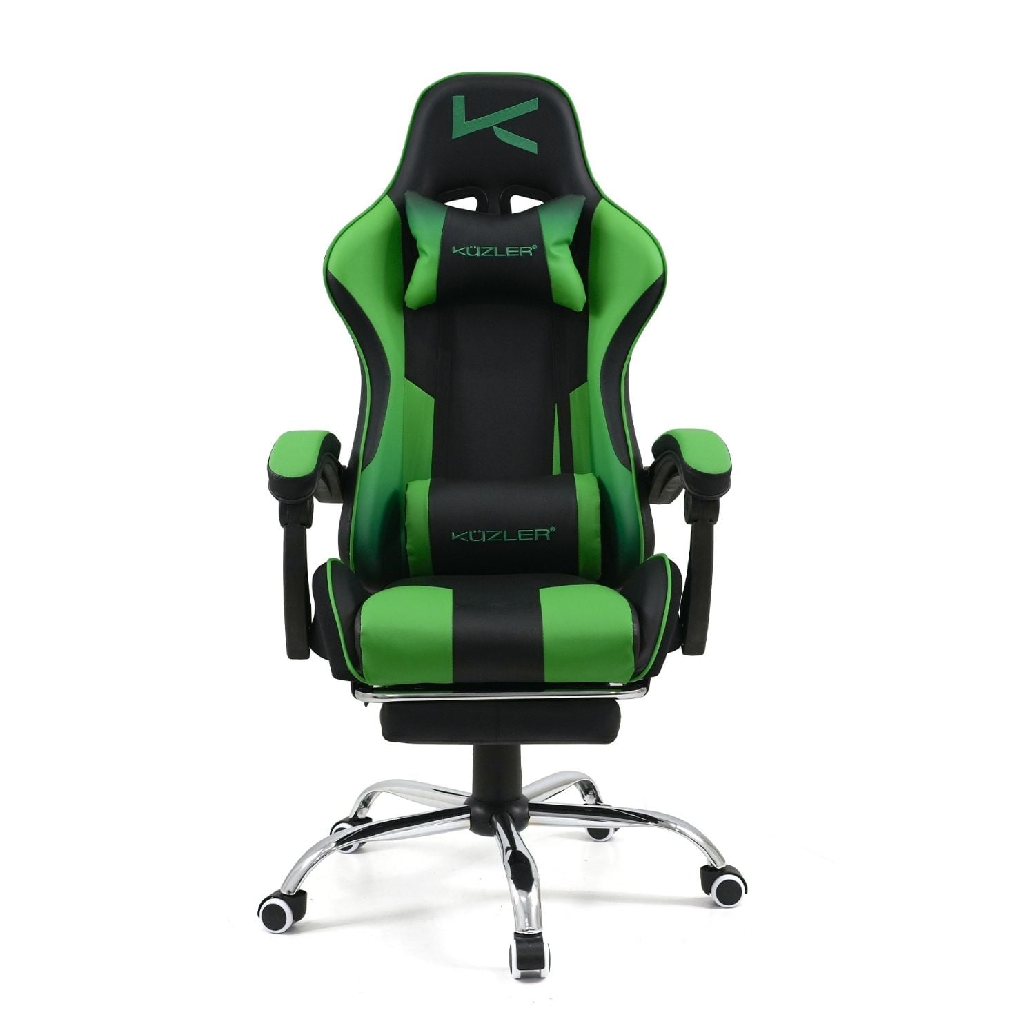 SILLA GAMER KUZLER VERDE MASAJEADOR LUMBAR REPOSAPIÉS Y BASE METÁLICA RIK-101G - 1