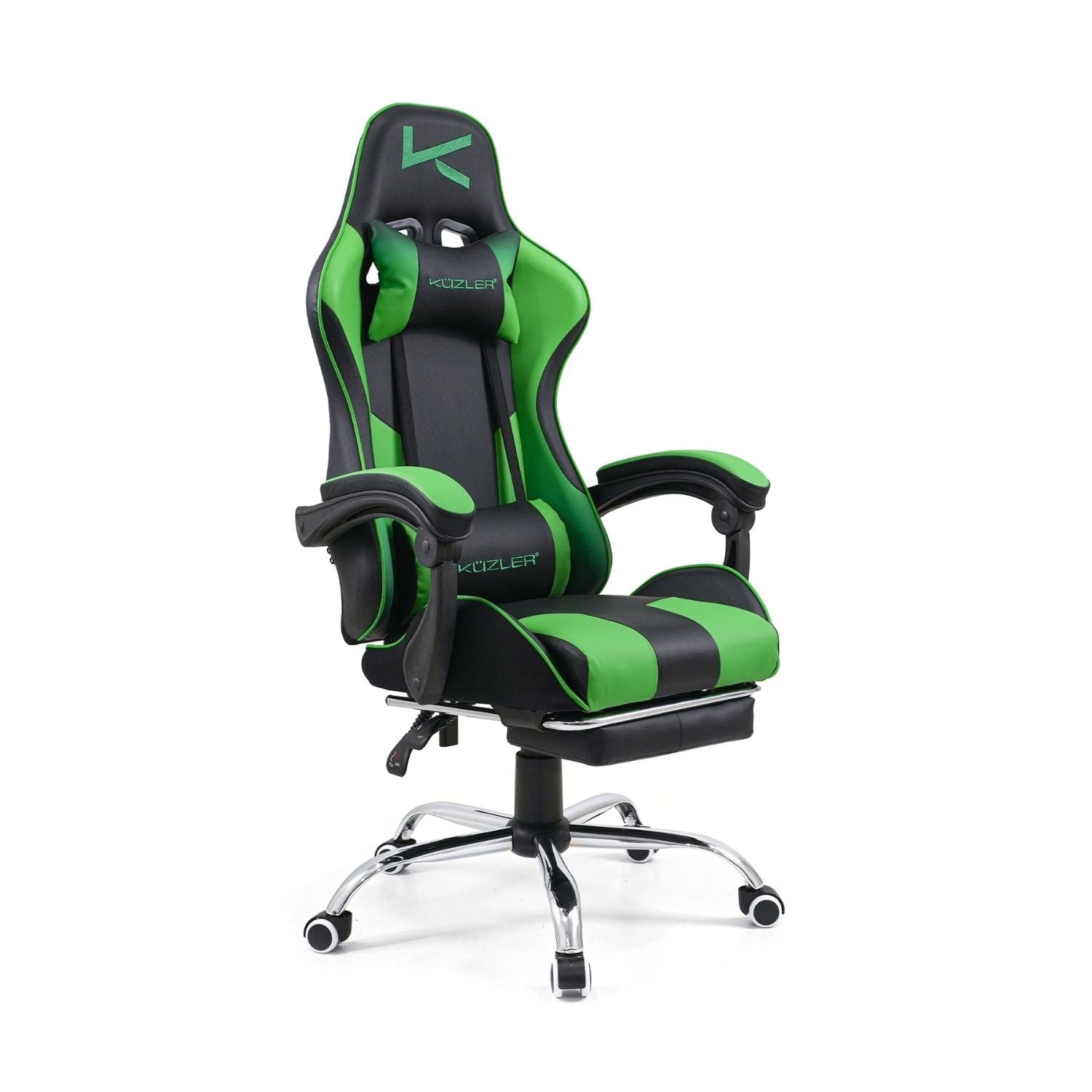 SILLA GAMER KUZLER VERDE MASAJEADOR LUMBAR REPOSAPIÉS Y BASE METÁLICA RIK-101G - 3