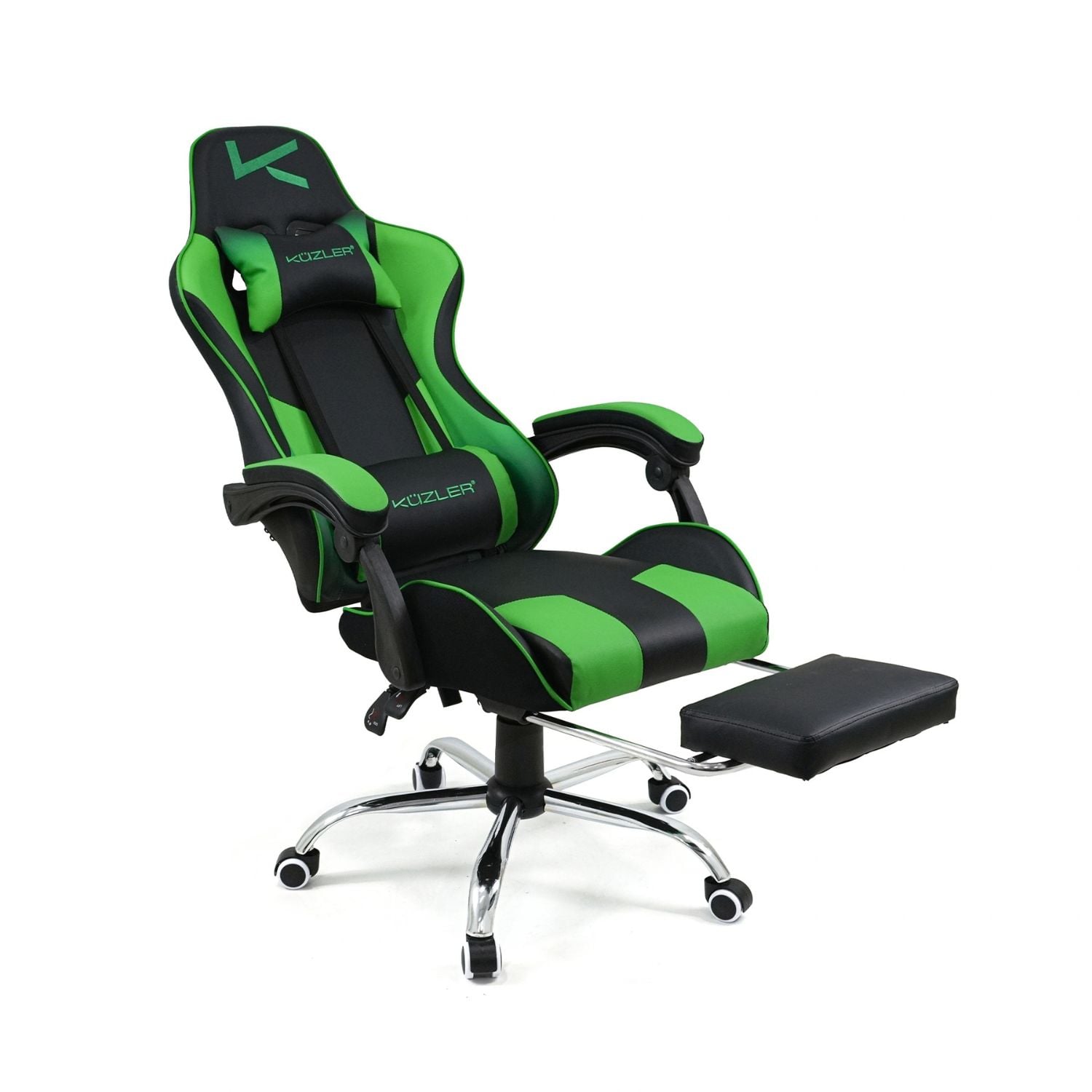 SILLA GAMER KUZLER VERDE MASAJEADOR LUMBAR REPOSAPIÉS Y BASE METÁLICA RIK-101G - 4