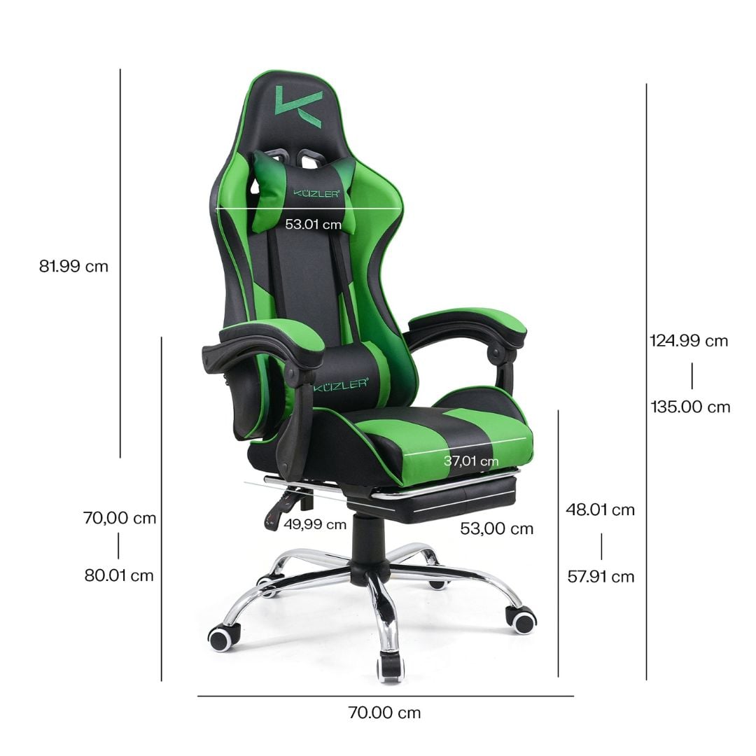 SILLA GAMER KUZLER VERDE MASAJEADOR LUMBAR REPOSAPIÉS Y BASE METÁLICA RIK-101G - 6
