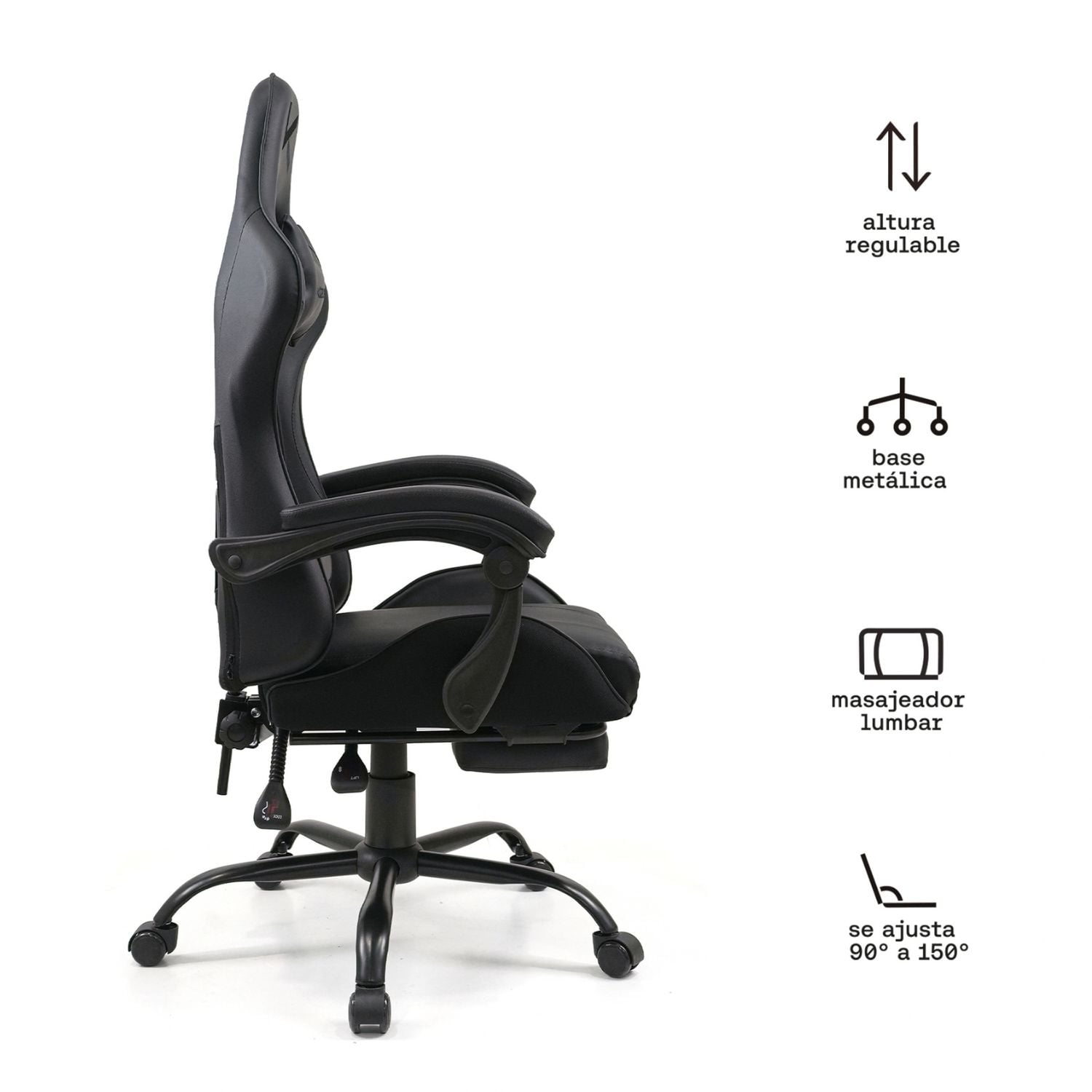 SILLA GAMER KUZLER NEGRA MASAJEADOR LUMBAR REPOSAPIÉS Y BASE METÁLICA RIK-101AB - 2