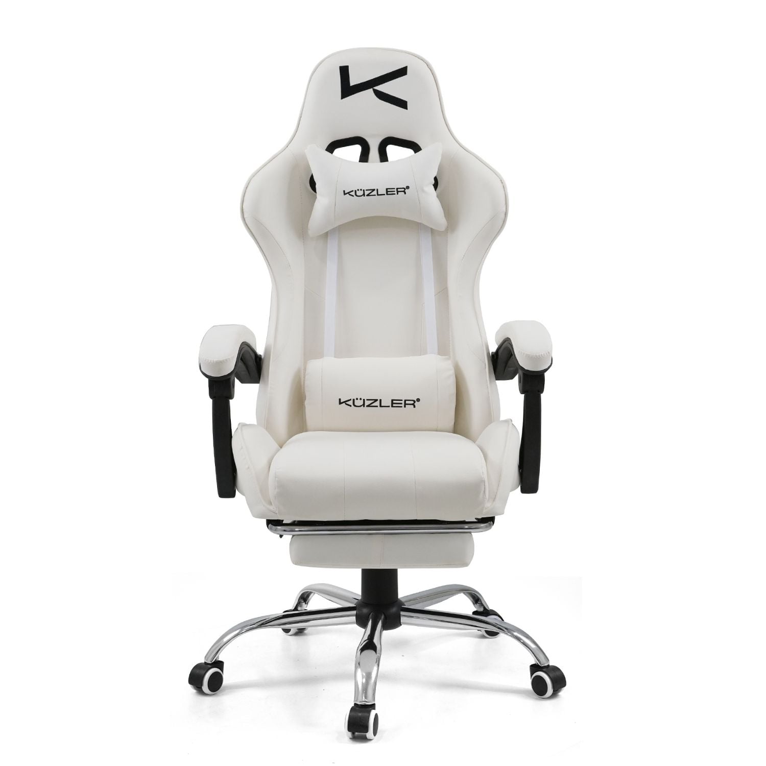 SILLA GAMER KUZLER BLANCA MASAJEADOR LUMBAR REPOSAPIÉS Y BASE METÁLICA RIK-101AW - 1