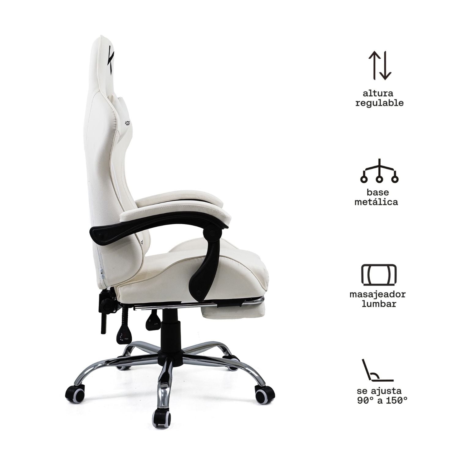 SILLA GAMER KUZLER BLANCA MASAJEADOR LUMBAR REPOSAPIÉS Y BASE METÁLICA RIK-101AW - 2