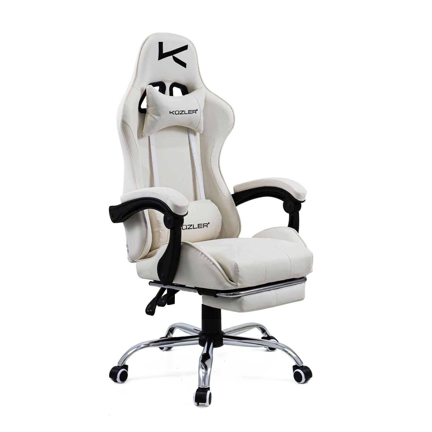 SILLA GAMER KUZLER BLANCA MASAJEADOR LUMBAR REPOSAPIÉS Y BASE METÁLICA RIK-101AW - 3